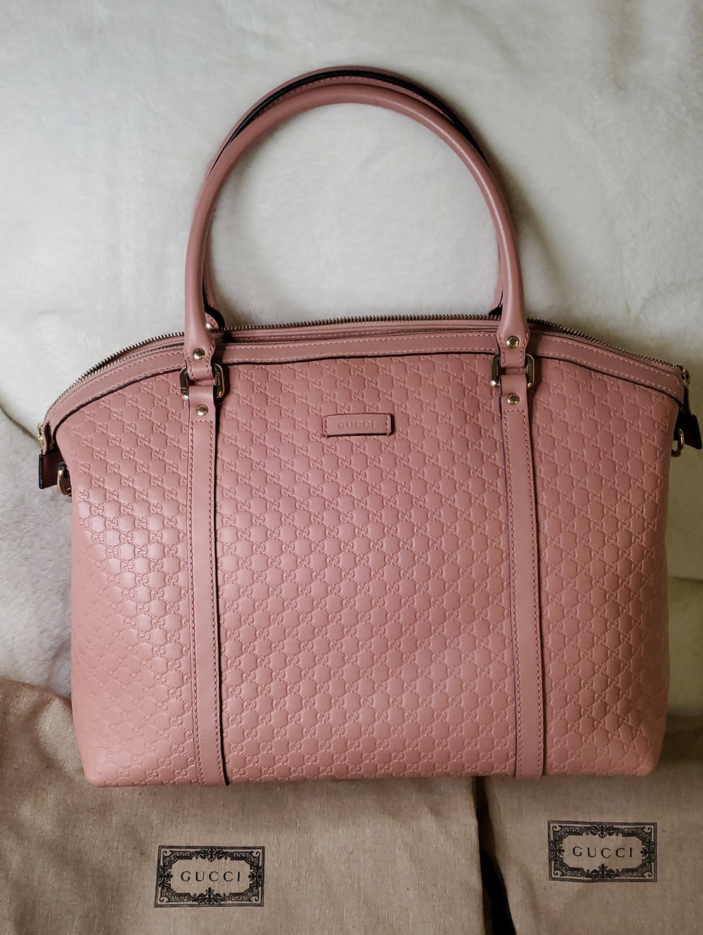 Gucci Pink Embossed Leather Top-Handle Tote